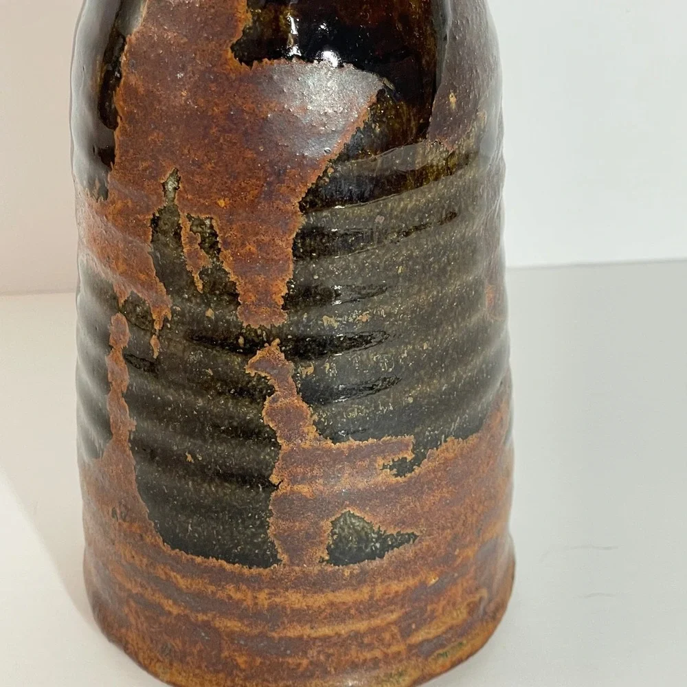 Japanese Tokkuri Sake Pottery Vase Brown Rust Glaze Handcrafted Ceramic Bud Vase